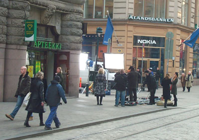 Some filming being done in the centre of Helsinki.