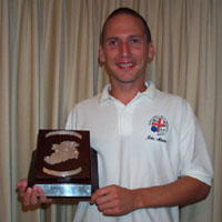 Photograph of John Moore with the Irish Golf Croquet Open trophy