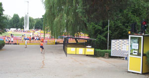 Athletics track and speedway pits area.