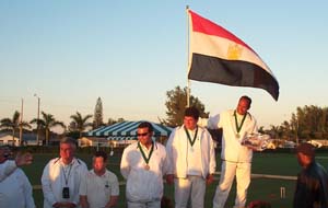 top 3 Photo of the top three players on the rostrum with an Egyptian flag.